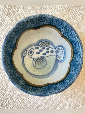 Vintage Japanese Porcelain Small Bowl - Adorable Pufferfish (Fugu) Design